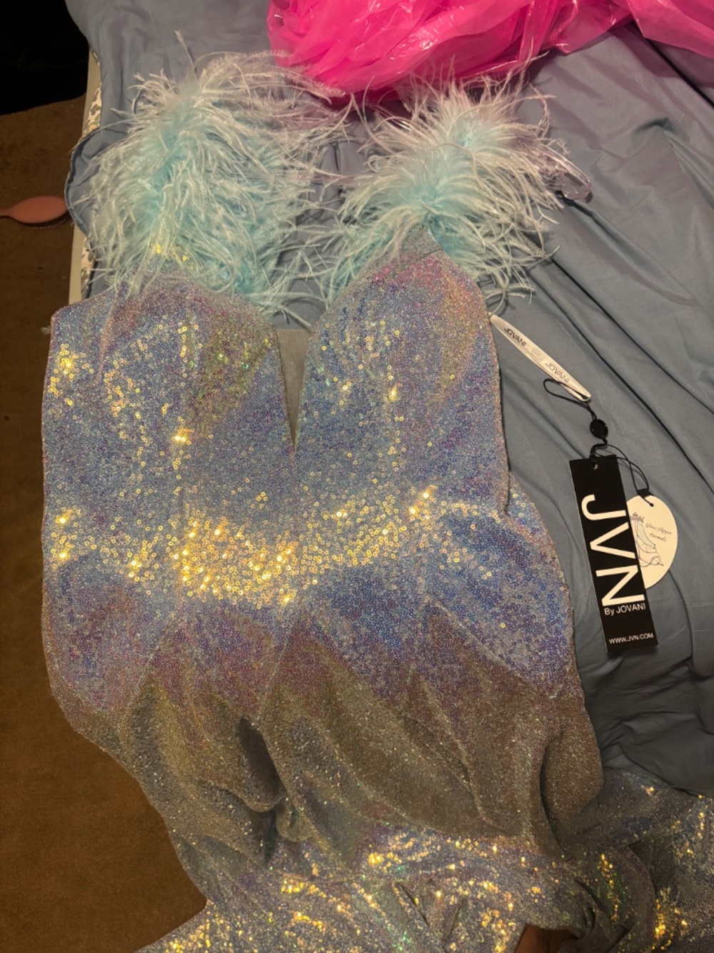 Jovani iridescent blue pageant prom gown - Picture 2 of 6